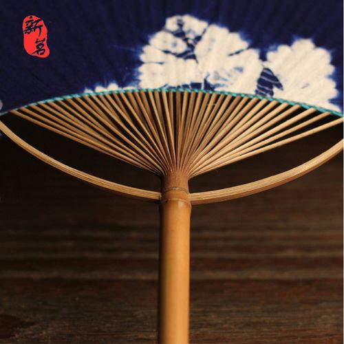 手工和风布面团扇 圆扇子古风老竹工艺纸扇竹扇 文艺团扇
