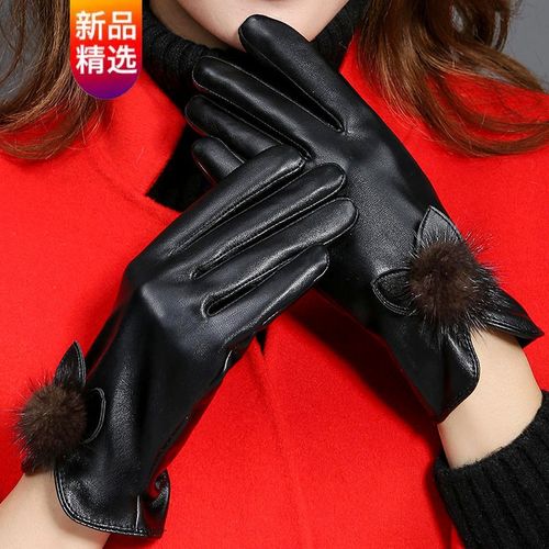 【高品质男女士皮手套】皮手套女秋冬加绒触屏保暖韩版可爱骑车防风