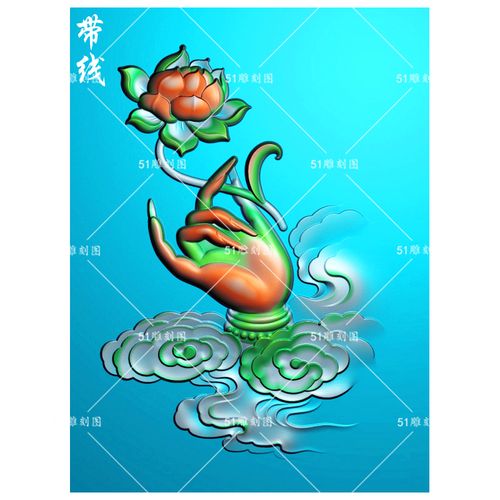 精雕图jdp灰度图bmp仿古浮雕佛手木雕gqs-025莲花观音