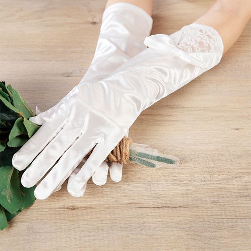 新娘手套蕾丝白色结婚手套女超仙婚庆婚礼婚纱手套中长款缎面手套