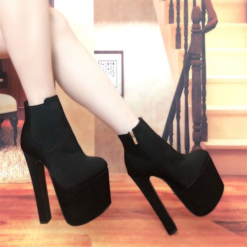 2017秋冬新款恨天高女鞋18cm超高跟鞋粗跟高防水台17公分短靴裸靴