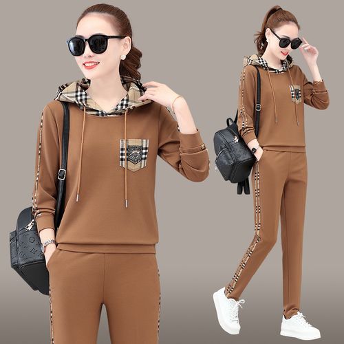新款运动服休闲套装女时尚2021年春秋宽松洋气减龄拼接连帽两件套