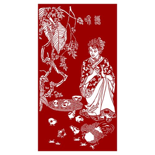 现代人物仕女剪纸打印底稿手工刻纸图样黑白打印中国特色装饰画