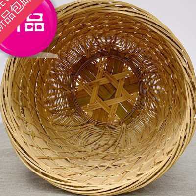 包邮手工竹编筐加l盖子篓子超市饭店展示g收纳竹编篮圆底箩筐水果