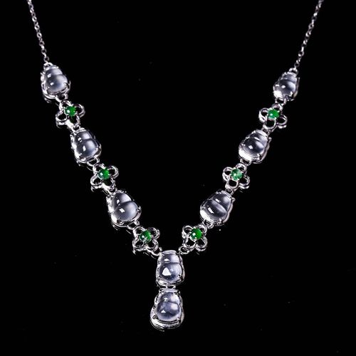 森洲 翡翠项链天然a货冰种起光葫芦项链黄金镶嵌项链女款 图片色