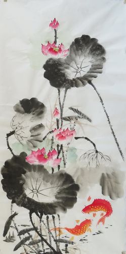 手绘花鸟国画荷花挂画客厅特价装饰单幅四尺无款画芯宝墨轩e24-1