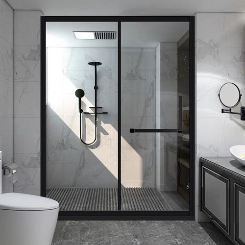 简易极窄淋浴房一字形厕所卫生间浴室干湿分离隔断玻璃门推拉门