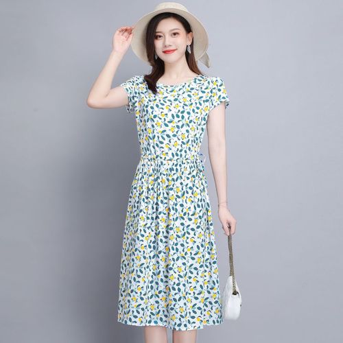 妈妈棉绸连衣裙女高档夏季新款气质显瘦人造棉中长款中年女士裙子