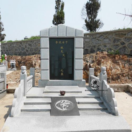 石雕户外墓碑豪华陵园家族墓地汉白玉中国黑刻字组合狮子定制摆件