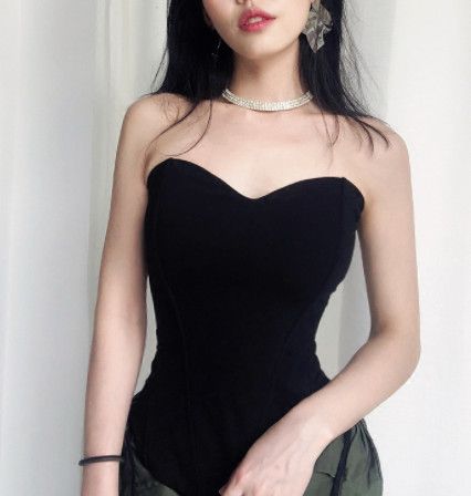 2018夏季立体鱼骨抹胸裹胸小背心修身显瘦防滑露肩露背上衣港味