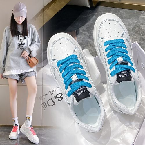 新款百搭熊猫黑白休闲鞋子女网红运动鞋系带小白鞋女 a1007 蓝色 37