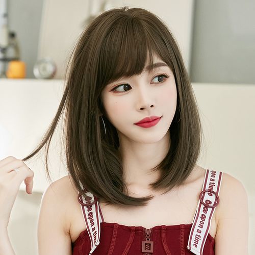 天使丝丝假发女刘海可斜可齐梨花头可爱中长整顶发套网红齐肩发假发