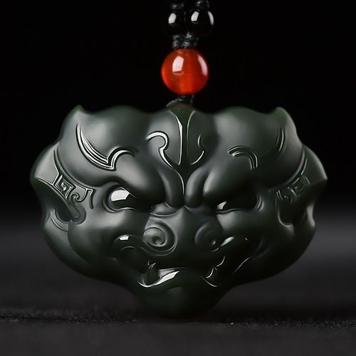 牧思 新疆和田玉兽面牌子 塔青貔貅吊坠 貔貅挂件 男女款 和田玉貔貅