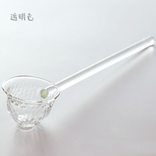 玻璃勺子锤纹玻璃勺子彩把分茶勺子耐高温玻璃茶汤勺子酒店捞酒勺家用