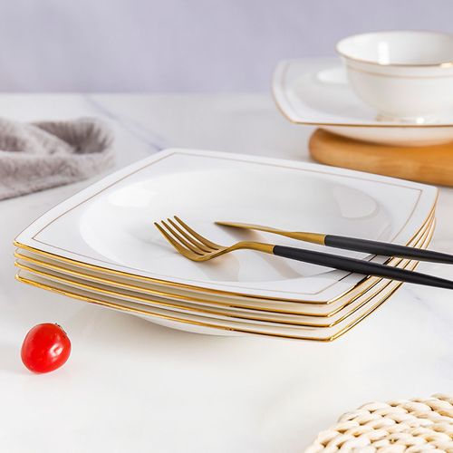 景德镇餐具骨瓷盘黄金镶边样板房酒店装饰摆台家用菜盘西餐盘子