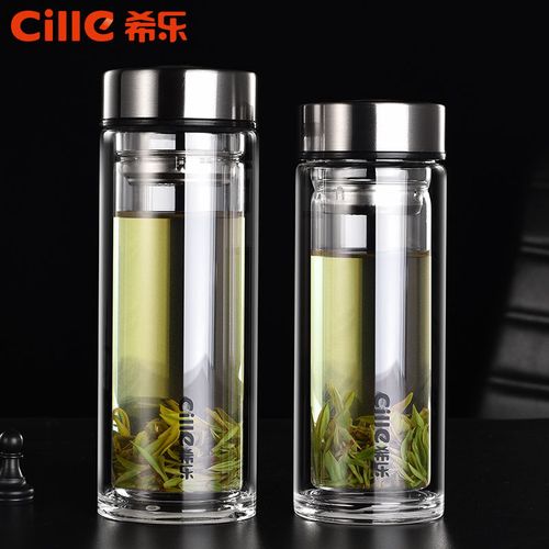 希乐双层玻璃杯隔热家用过滤泡茶杯便携杯子带盖男士商务办公水杯