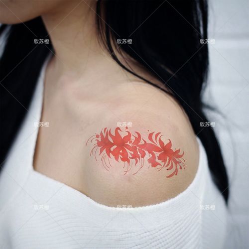 彼岸花纹身贴防水贴纸女地狱少女古风持久性感锁骨肩膀刺青ins风