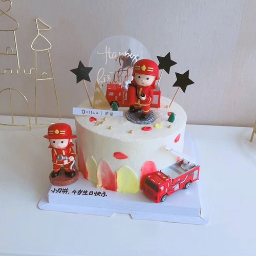 小小消防员蛋糕装饰摆件小英雄梦想家消防车生日甜品台蛋糕装扮