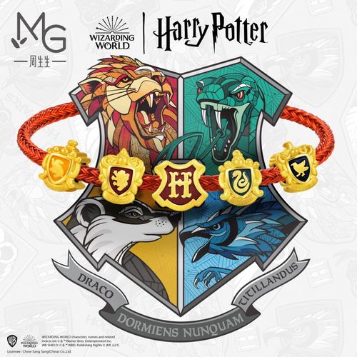 周生生黄金足金哈利波特系列学院狮院蛇院獾院鹰院硬金串珠