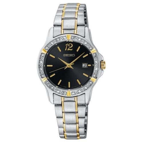 seiko/精工女手表石英双色不锈钢带28mm水钻led礼物腕表sur656