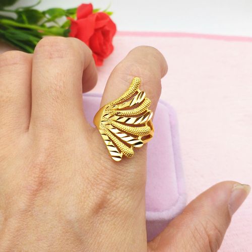 欧币新款孔雀凤凰仿黄金戒指 女士镀24k沙金开口可调节戒指首饰品
