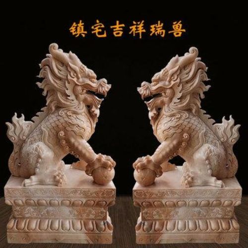 石雕麒麟一对神兽镇宅门口招财辟邪家用汉白玉石狮子庭院风水摆件