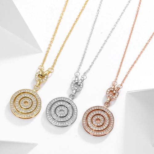 925纯银镀黄白金玫瑰金时来运转项链女ins微镶转运锁骨链满钻情侣