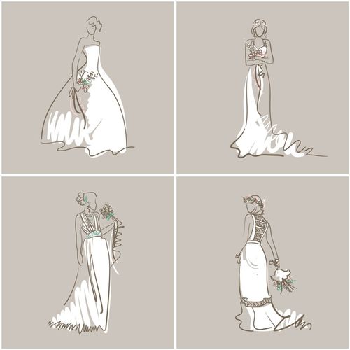 a0363线条婚纱礼服手绘结婚婚礼西装长裙参考eps设计