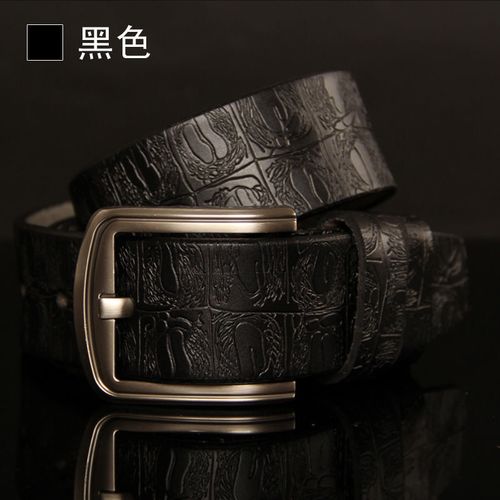 印花 休闲牛仔牛皮皮带 男宽腰带 针扣时尚牛皮腰带