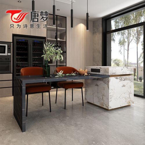 唐梦亮面轻奢极简岩板岛台餐桌一体厨房岛台吧台餐岛台一体桌定制