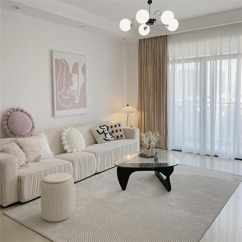 北欧简约现代奶油白布艺沙发小红书ins网红极简复古风设计师家具