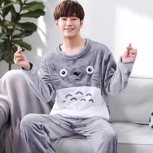 男士睡衣秋冬季法兰绒加厚加绒珊瑚绒卡通睡衣男款家居服冬天套装