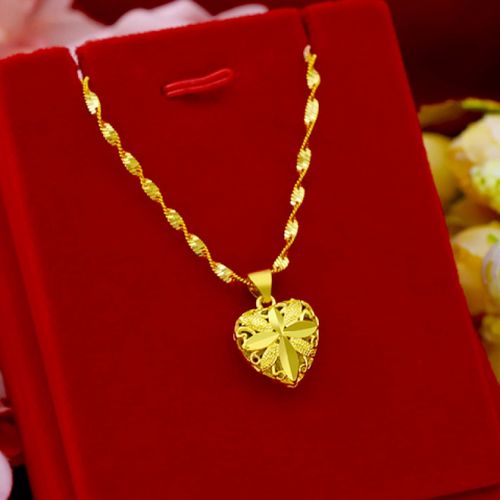 香港仿9999镀金项链越南沙金女细款爱心吊坠太阳花金项链女妈妈款结婚