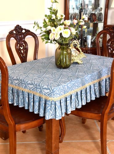 太空灰方桌布加厚布艺桌子套围边长方卓长条桌桌套几何茶几防尘罩