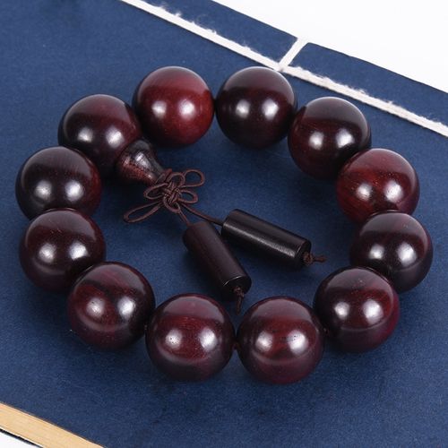 玄同 大叶紫檀大叶檀卢氏黑黄檀精品小孔佛珠手串文玩念珠 带木柱配饰