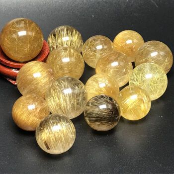 天然发晶散珠 diy半成品钛晶顺发圆珠子 手链佛珠黄水晶饰品配件 19mm
