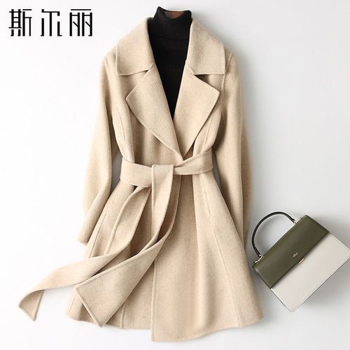 斯尔丽短款毛呢外套女秋冬新款赫本风双面呢大衣百分百羊毛大衣女