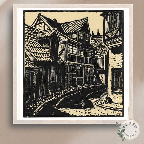 转角 欧洲木版画 村镇人文风景小众艺术 客厅玄关书房现代装饰画
