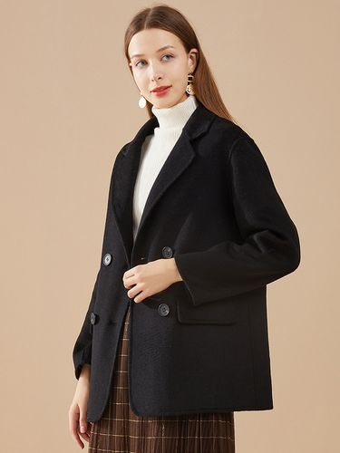 双面呢女短款羊毛羊绒大衣黑色双面呢西装女式外套女装双排扣宽松
