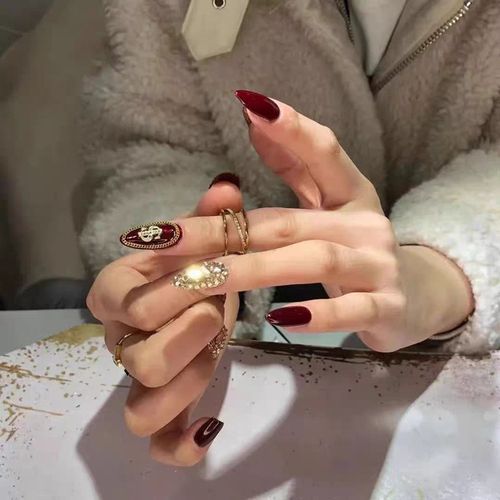 b296红色链条长款满钻穿戴甲美甲成品高端大气显手白假指甲美甲片