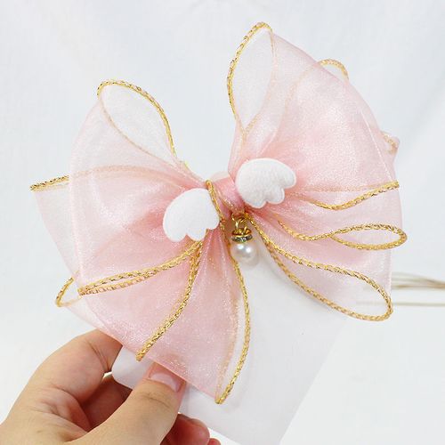 女童大蝴蝶结发夹公主小精灵翅膀发卡儿童水钻珍珠丸子头发饰顶夹