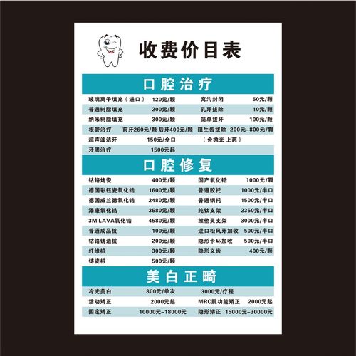 亚克力口r腔价目表牙科诊室医院诊所项目价格牌收费标准标识牌定.