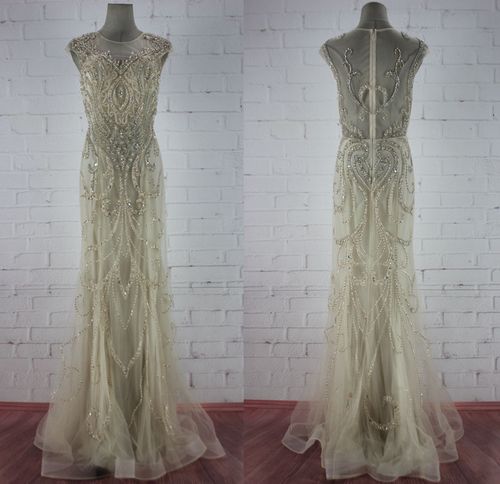 18新款重工钉珠网纱包肩镂空修身礼服车模走秀年会主持演出敬酒服