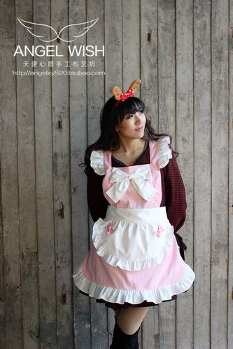 蝴蝶结日系女仆围裙 可爱花边萝莉cos写真 特色主题餐厅工作制服