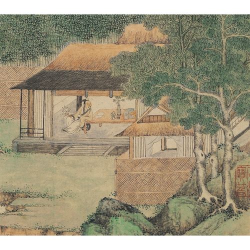 清上睿携琴访友图国画高清客厅画稿卧室临摹中国画原大仿古复制品
