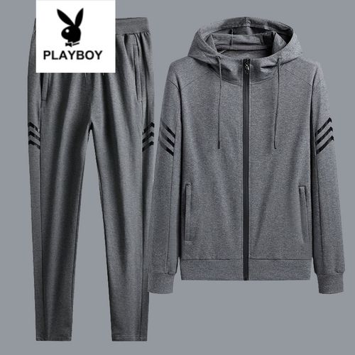 运动服跑步运动套装男运动装衣服晨跑训练三道杠两件套 深灰色筒裤 l