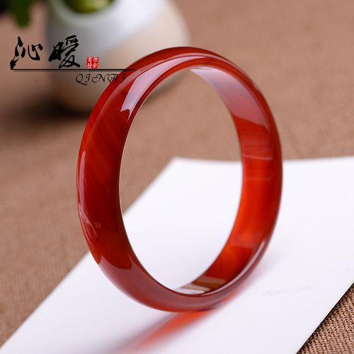 天然红玛瑙手镯冰种红玉髓镯子民族风扁条薄款水晶圆镯女闺蜜礼物