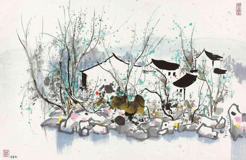 仿古画名画复制品吴冠中水乡水墨画中国画名人字画微