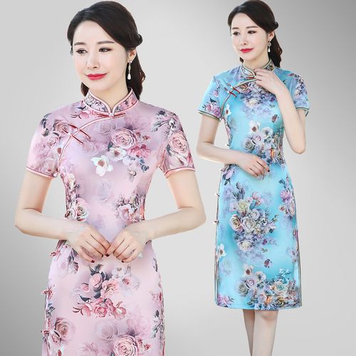 旗袍女夏季连衣裙改良中长款2021新款中老年女装旗袍