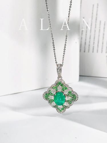 阿蓝珠宝大气祖母绿吊坠18k金配水滴天然钻石蓝宝石项链复复古